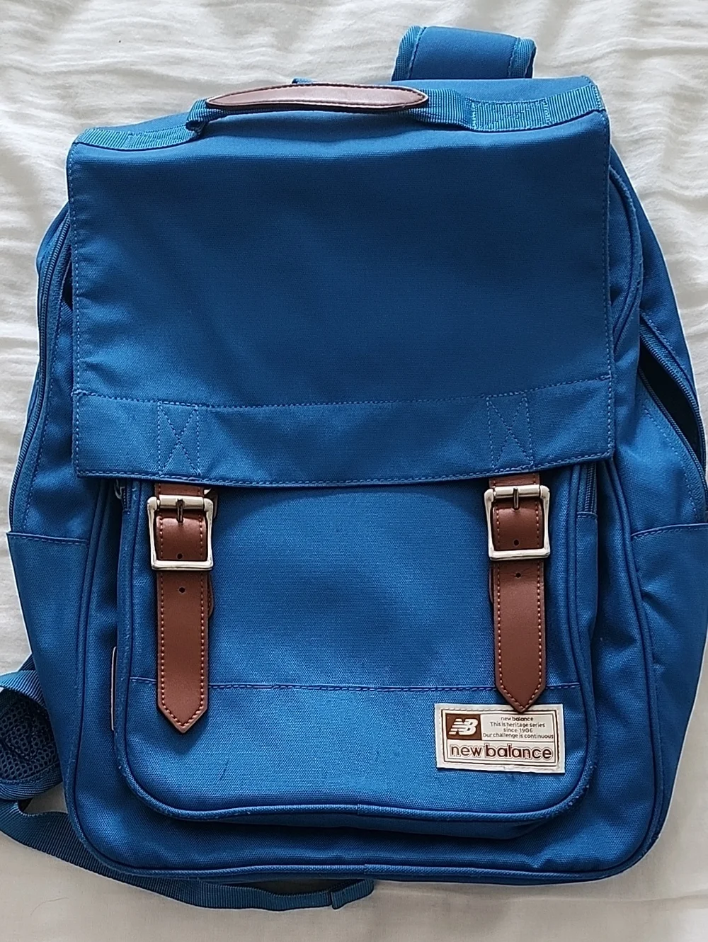 New Balance  Bright Blue Backpack with Brown Accents